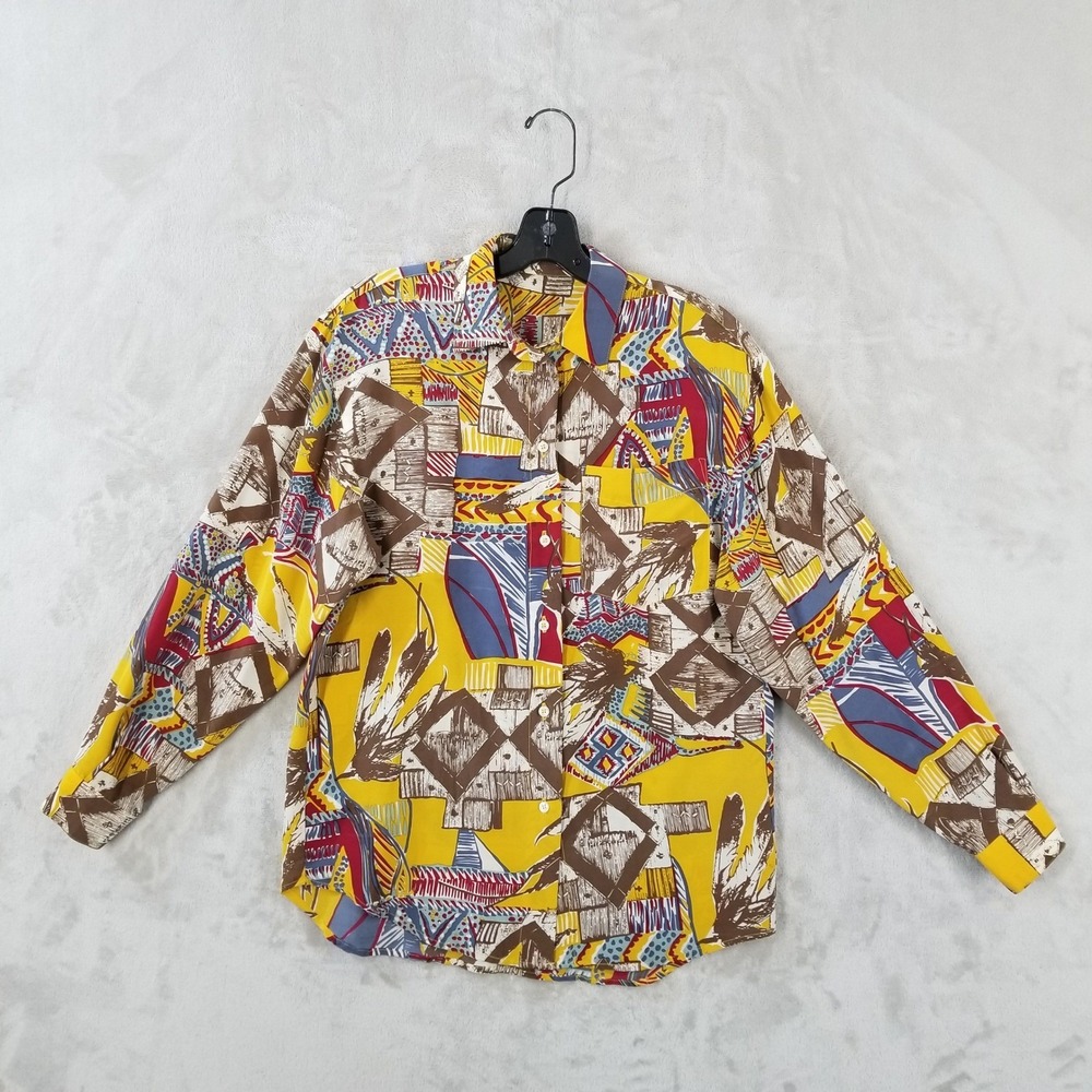 Vintage Guess Collection Shirt Men S Silk Abstract Print Button Down Groovy USA